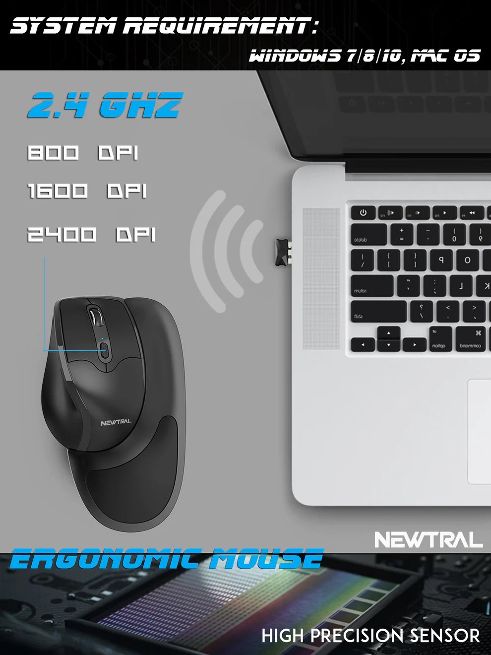 Goldtouch KOV-N300BWM Wireless Medium Newtral 3 Mouse