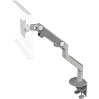 Humanscale M8 Arm with Two Piece Clamp Mount with Base, Fixed Angled Link/Dynamic Link and Silver