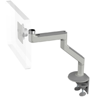 Humanscale M8 Arm with Two Piece Clamp Mount with Base, Fixed Angled Link/Fixed Straight Link and Silver