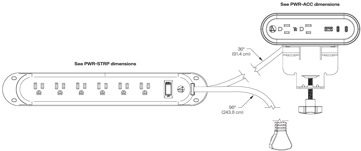 Technical Drawing for Hat Collective PWR-STRP Reya Power Strip