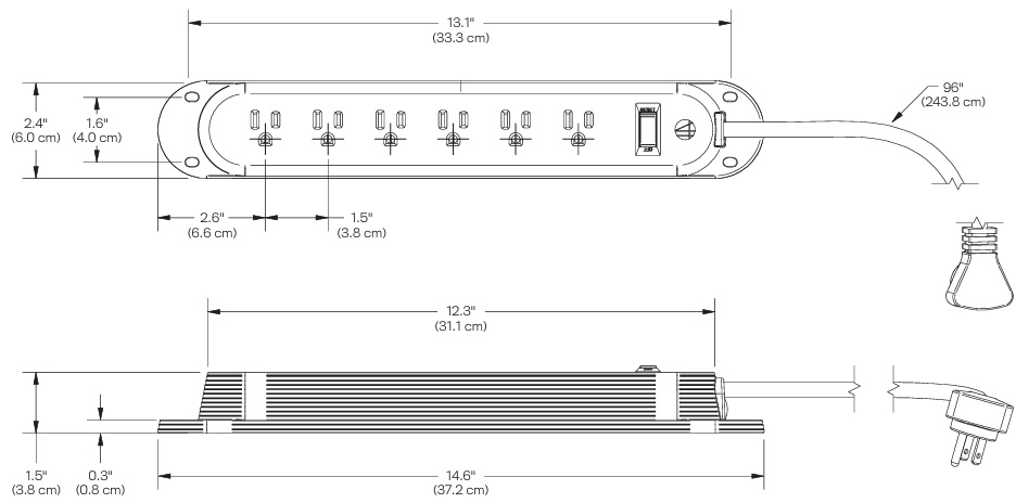 Technical Drawing for Hat Collective PWR-STRP Reya Power Strip