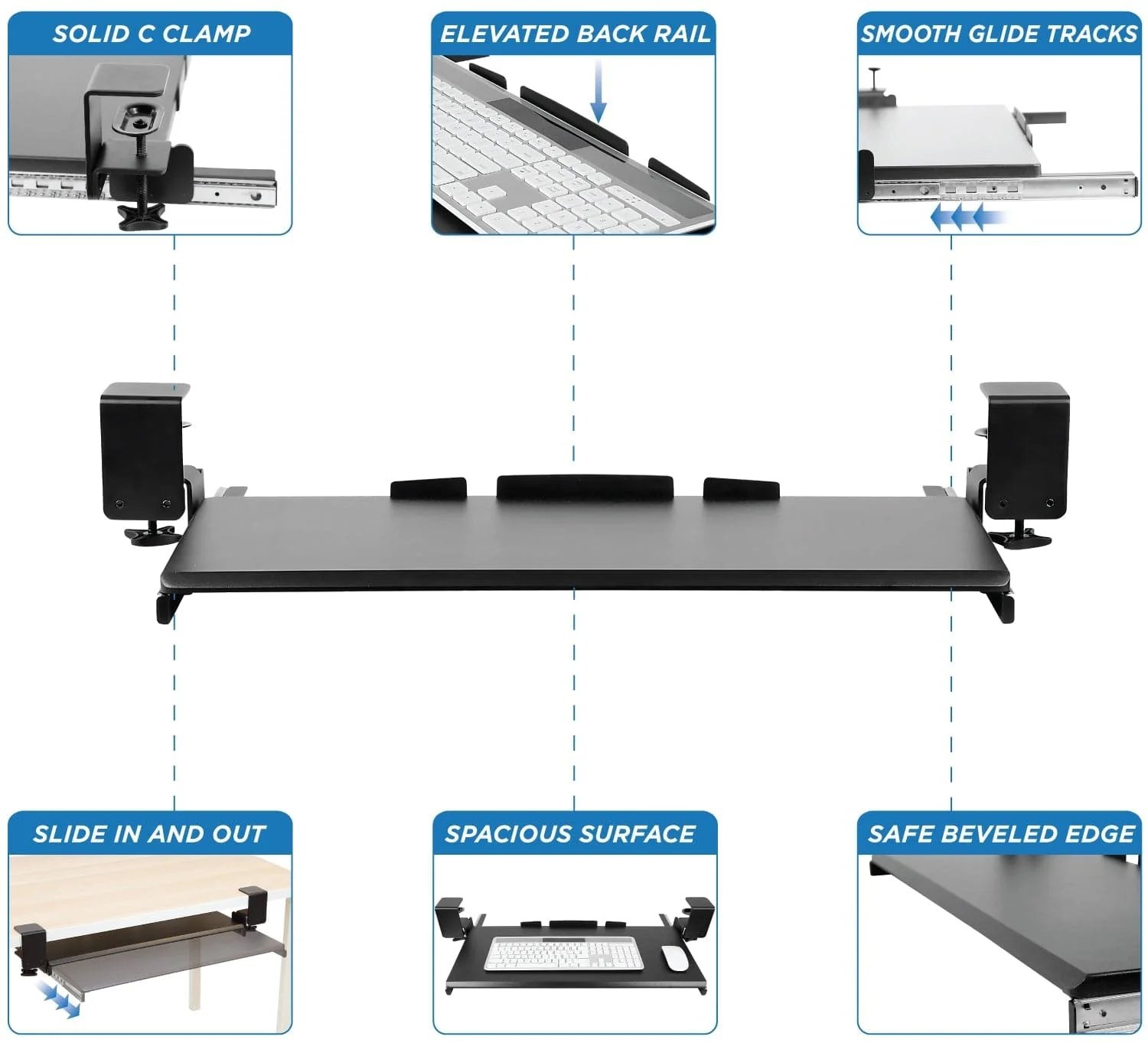 MOUNT-IT! Clamp-On Under Desk Keyboard  and Mouse Drawer Platform - MI-7143