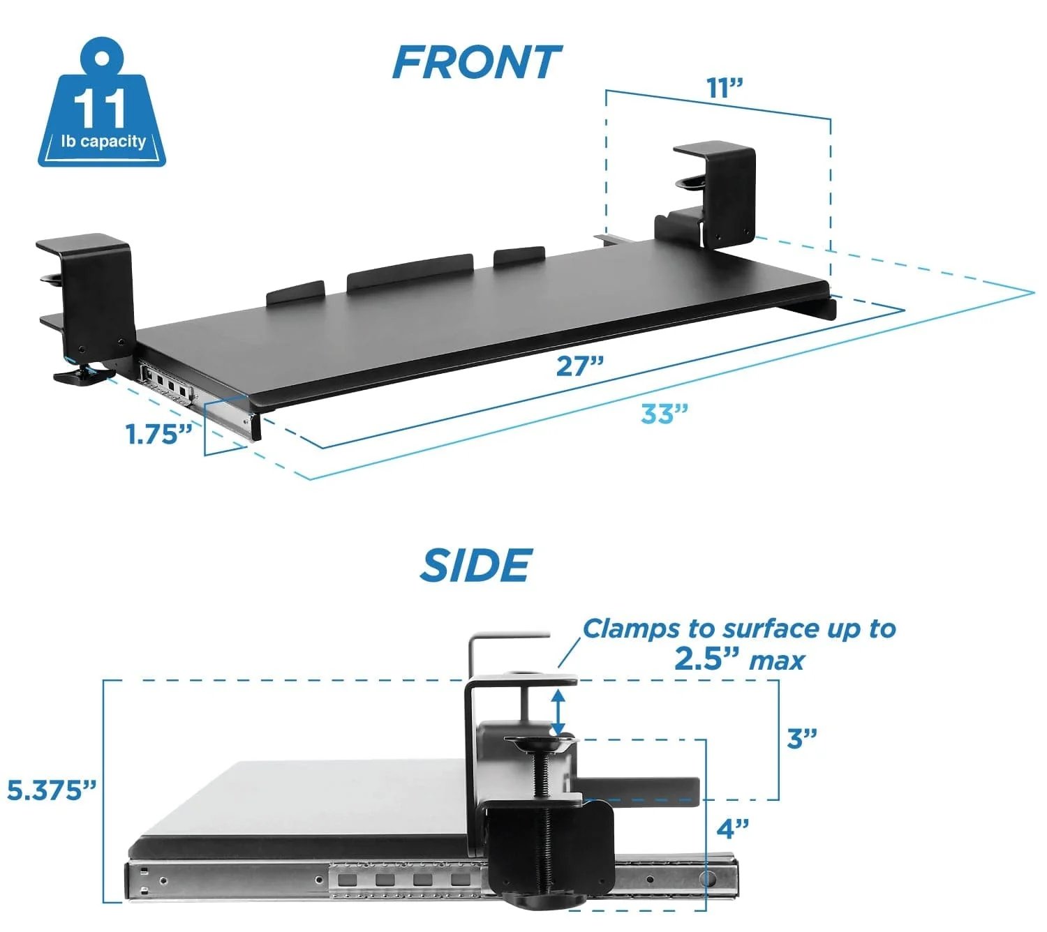 MOUNT-IT! Clamp-On Under Desk Keyboard  and Mouse Drawer Platform - MI-7143