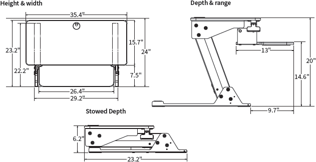 Technical Drawing for Workrite SOL-DT-B Solace Desktop Sit-Stand Workstation