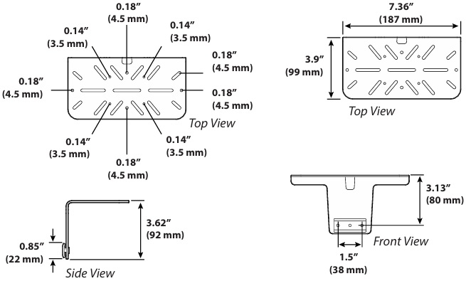 Technical Drawing for Ergotron 98-669-290 Slotted Shelf, Horizontal T-Slot Mount