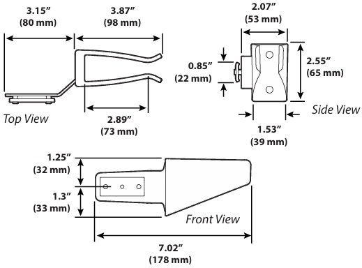 Technical Drawing for Ergotron 98-670-629 Corded Scanner Holder, Horizontal T-Slot Mount