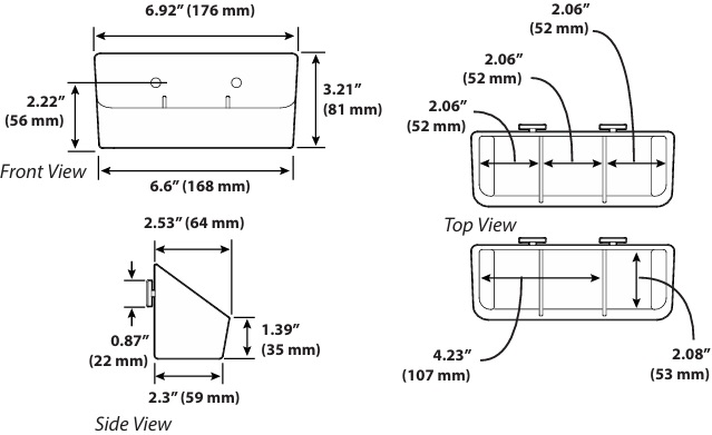 Technical Drawing for Ergotron 98-673-629 Bin with Dividers, Horizontal T-Slot Channel Mount