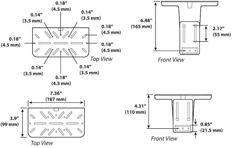 Technical Drawing for Ergotron 98-674-290 Extendable Slotted Shelf, Horizontal T-Slot Mount