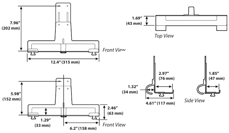 Technical Drawing for Ergotron 98-685-290 Document Scanner Holder, Horizontal T-Slot, VESA Mount