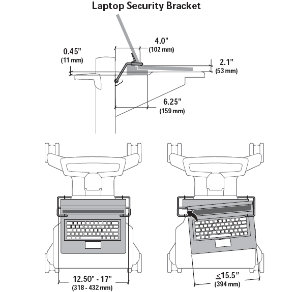 Technical drawing for Ergotron Laptop Security Bracket for Neo-Flex Mobile WorkSpace