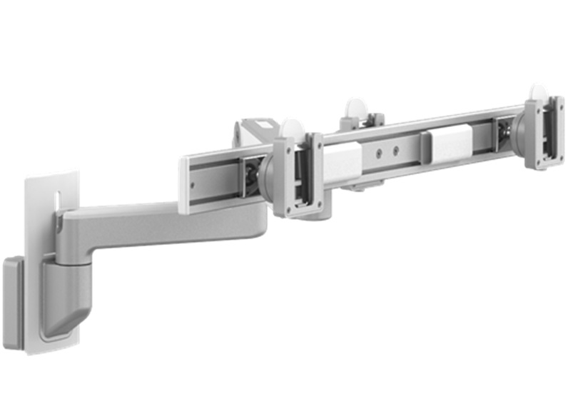 Dual Monitor: Cross Bar with One 9" Straight Arm/One 12" Dynamic Arm - extends 27" from wall - 15