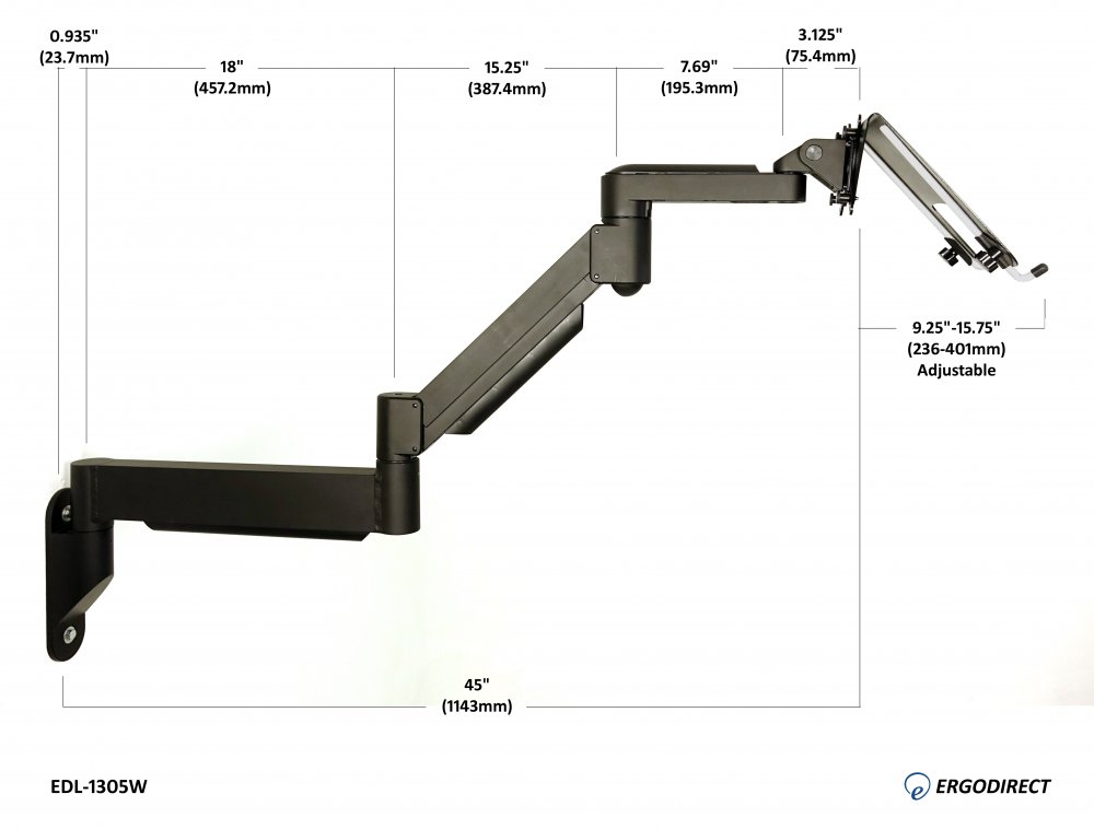 Extra Long Reach Wall Mount Laptop Arm Edl 1305w