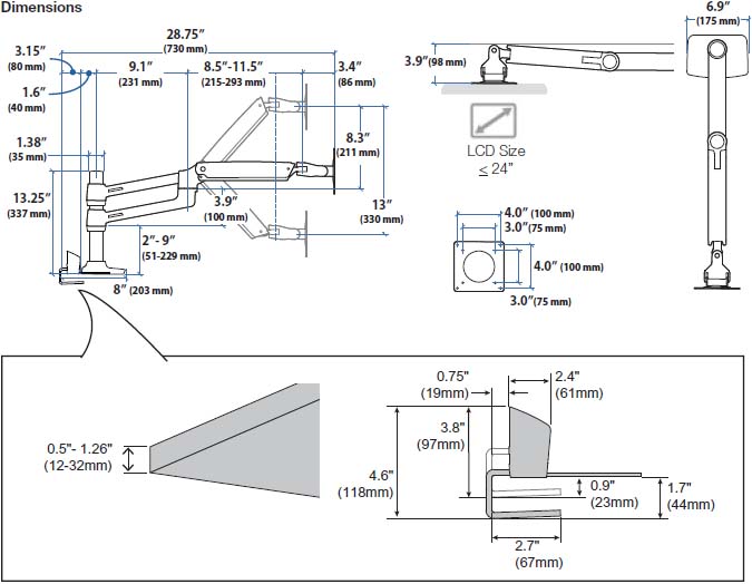 LX Dual Stacking Arm with Top Mount C-Clamp Ergotron 45-525-216