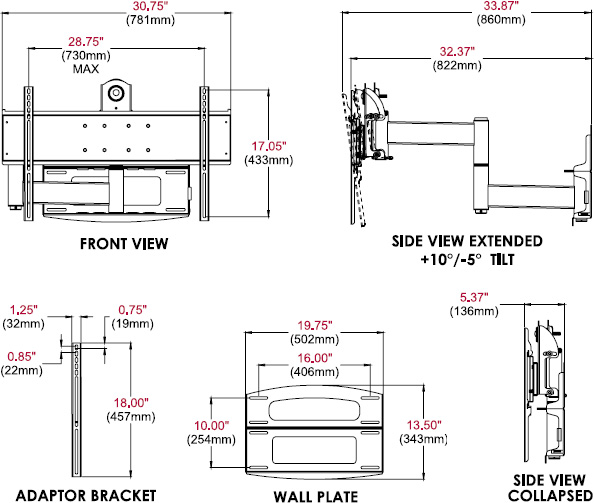 Peerless PLA60 Dedicated Articulating Wall Arm for 37-95